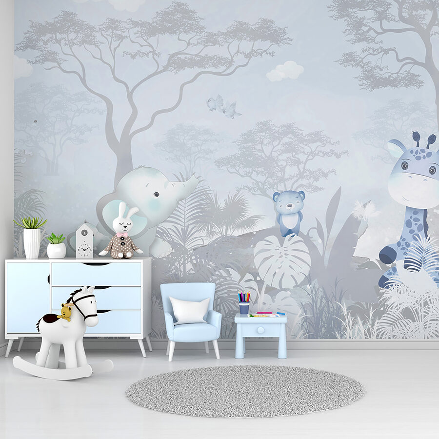 A group of animals in a forest A group of animals in a forest