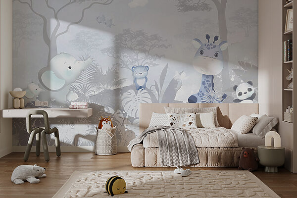 A group of animals in a forest A group of animals in a forest