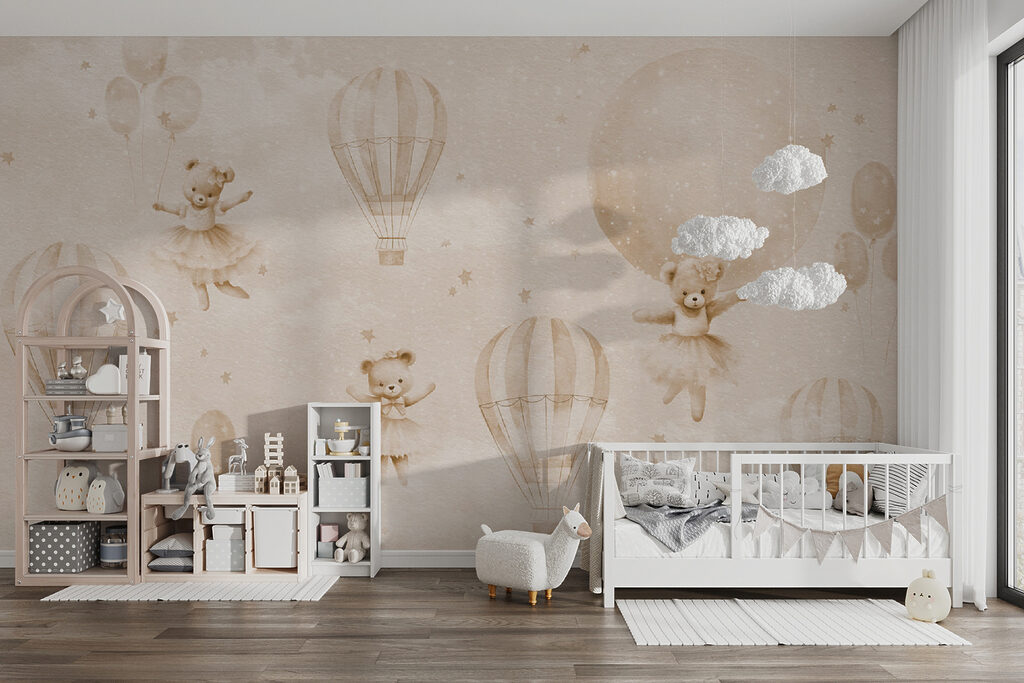 A group of teddy bears and hot air balloons A group of teddy bears and hot air balloons