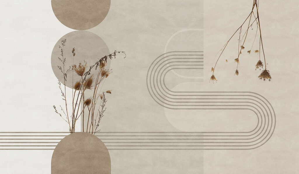 Brown and white background with brown and white circles and plants Brown and white background with brown and white circles and plants