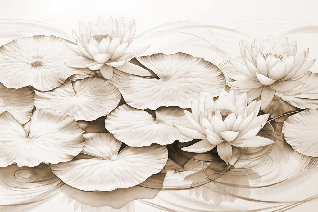 Drawing of lily pads and water lilies Drawing of lily pads and water lilies