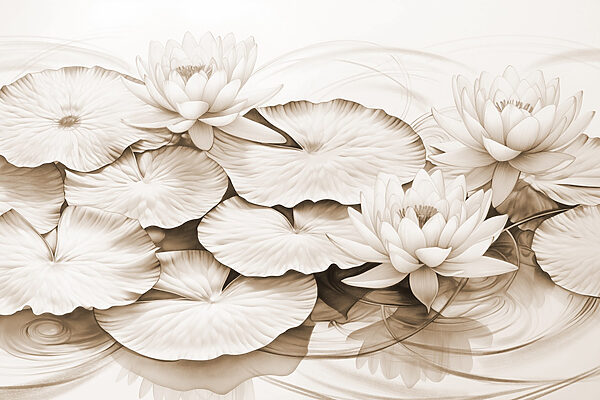 Drawing of lily pads and water lilies Drawing of lily pads and water lilies