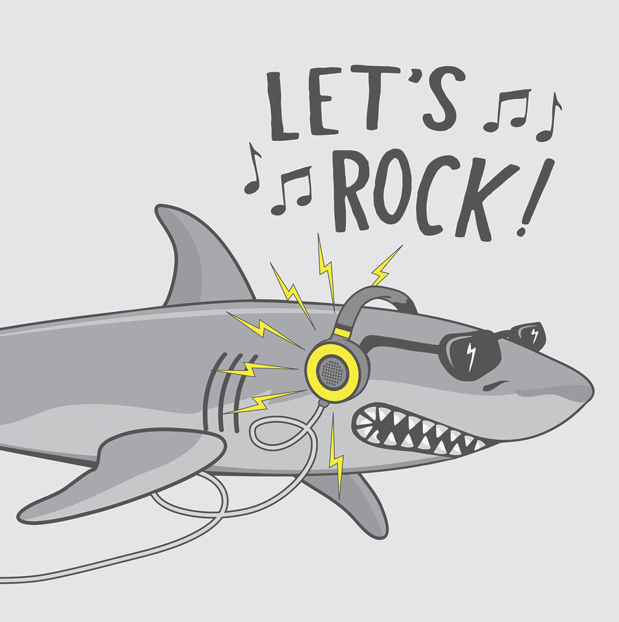 Cartoon shark with headphones