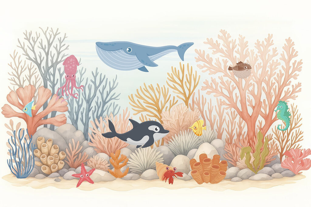 Sea life with corals and fish Sea life with corals and fish