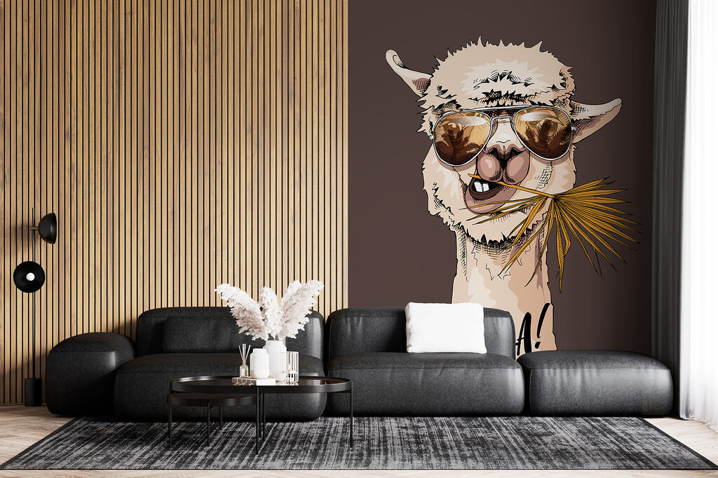 A llama wearing sunglasses and eating a palm leaf A llama wearing sunglasses and eating a palm leaf