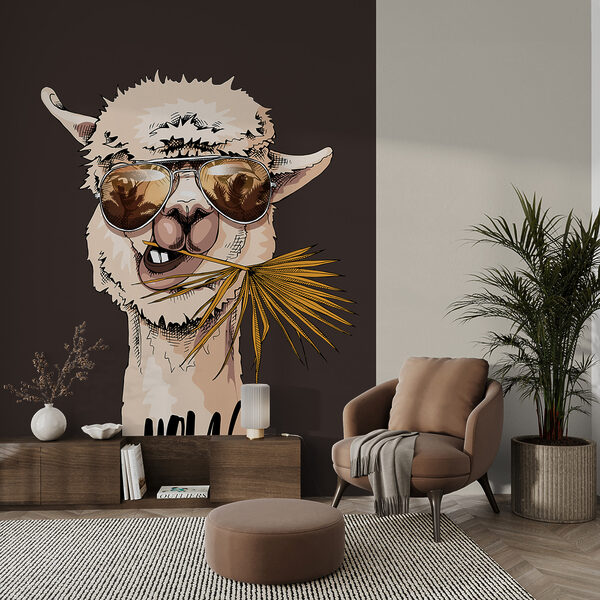A llama wearing sunglasses and eating a leaf A llama wearing sunglasses and eating a leaf