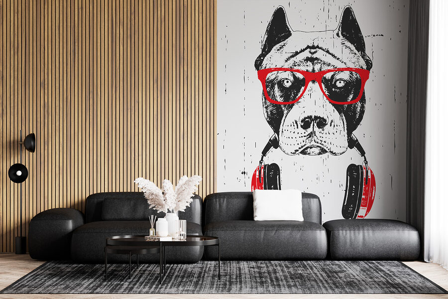 A dog wearing glasses and headphones