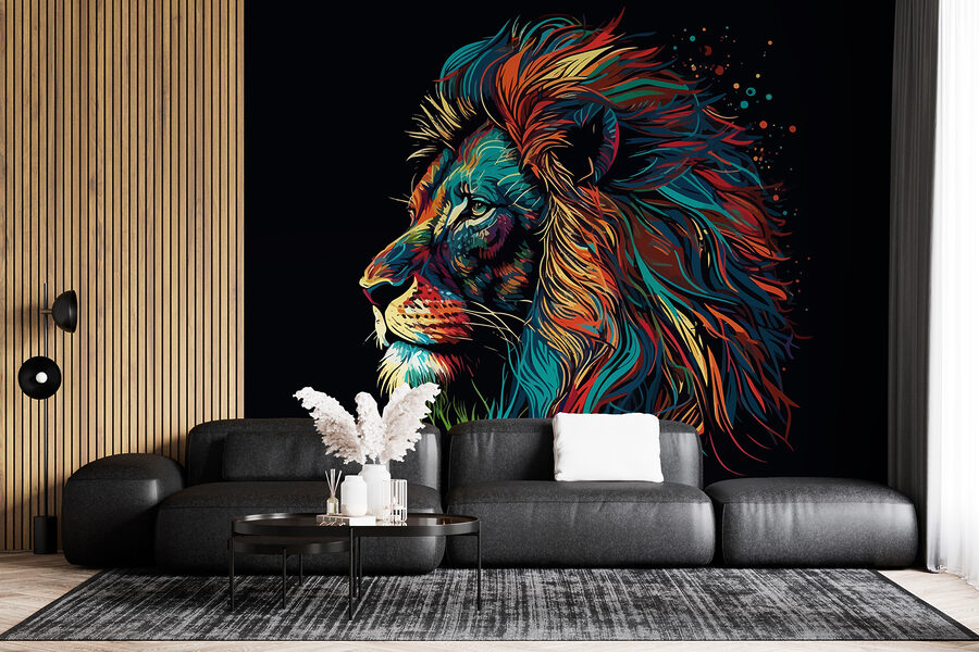 Wall murals A colorful lion with long mane - Image 4