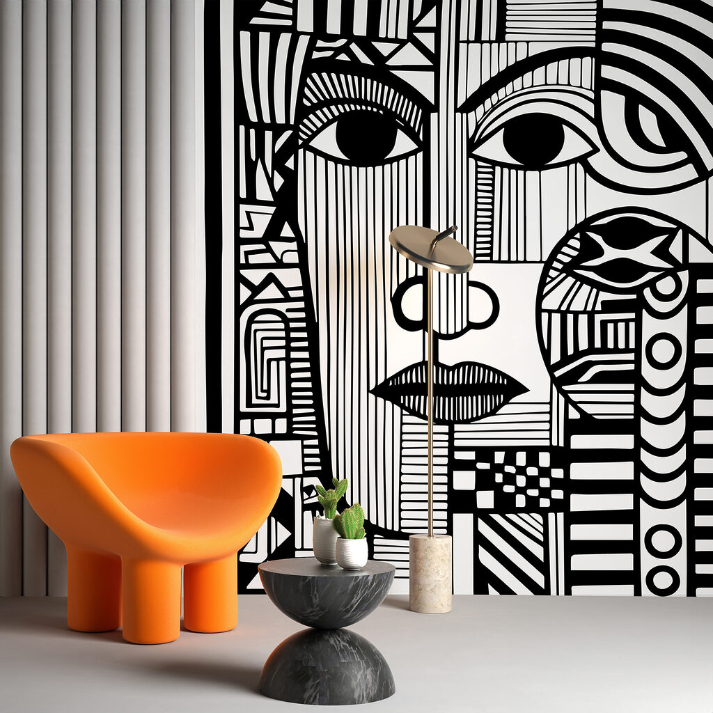 A black and white drawing of a face A black and white drawing of a face