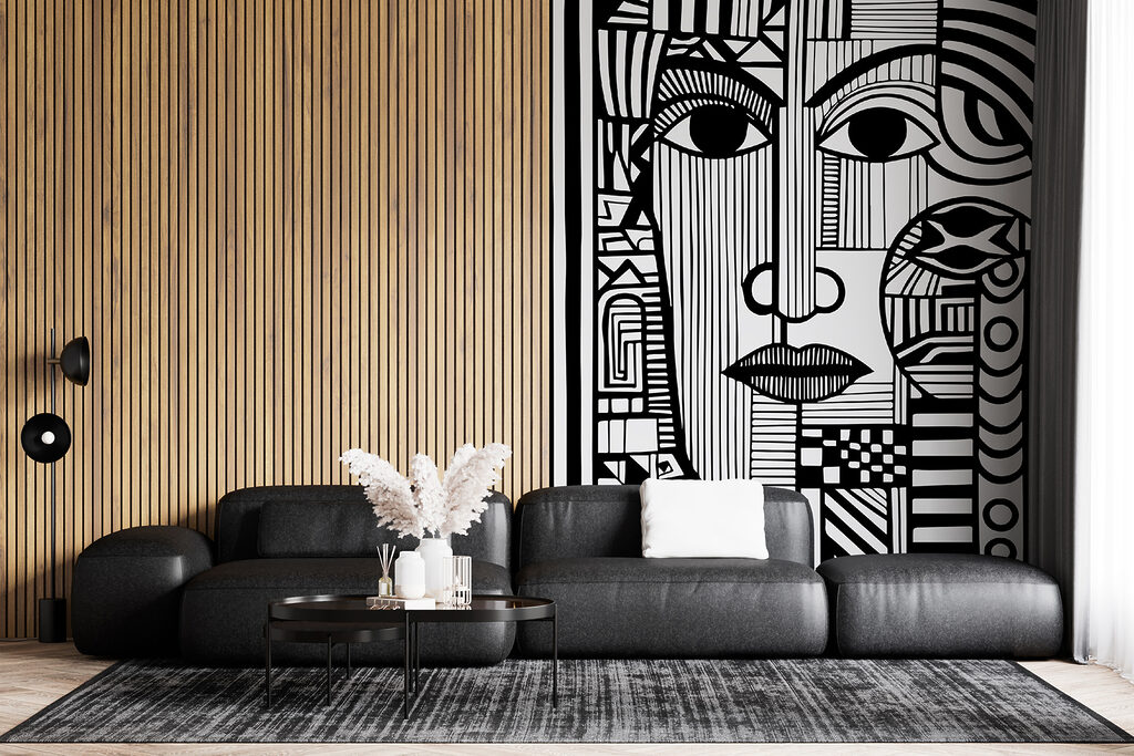 A black and white drawing of a face A black and white drawing of a face