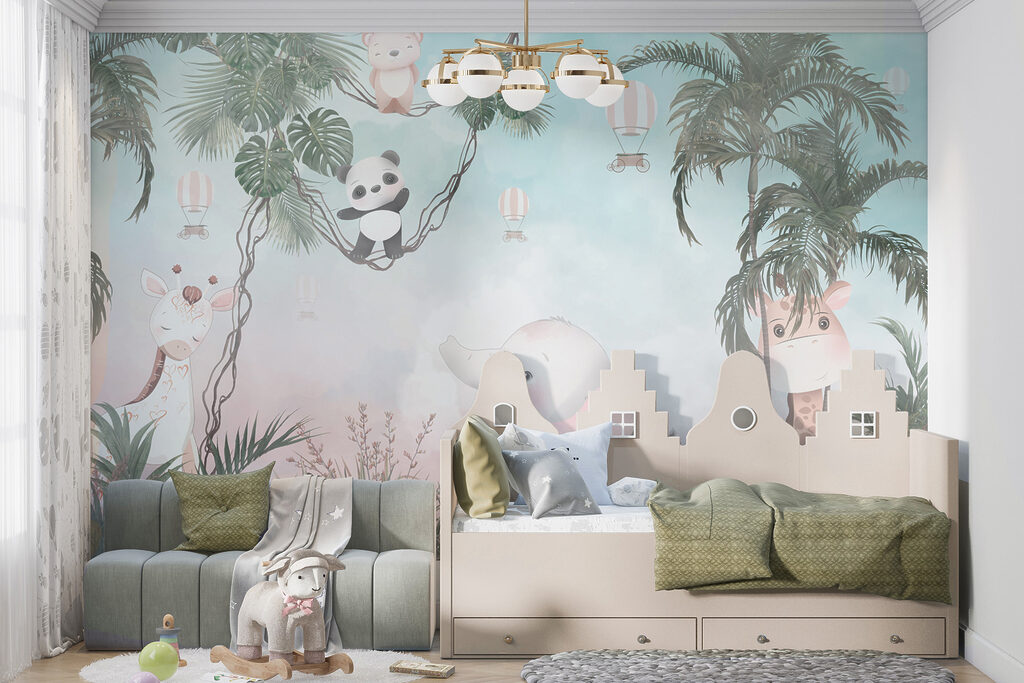 A cartoon of animals on a rope A cartoon of animals on a rope