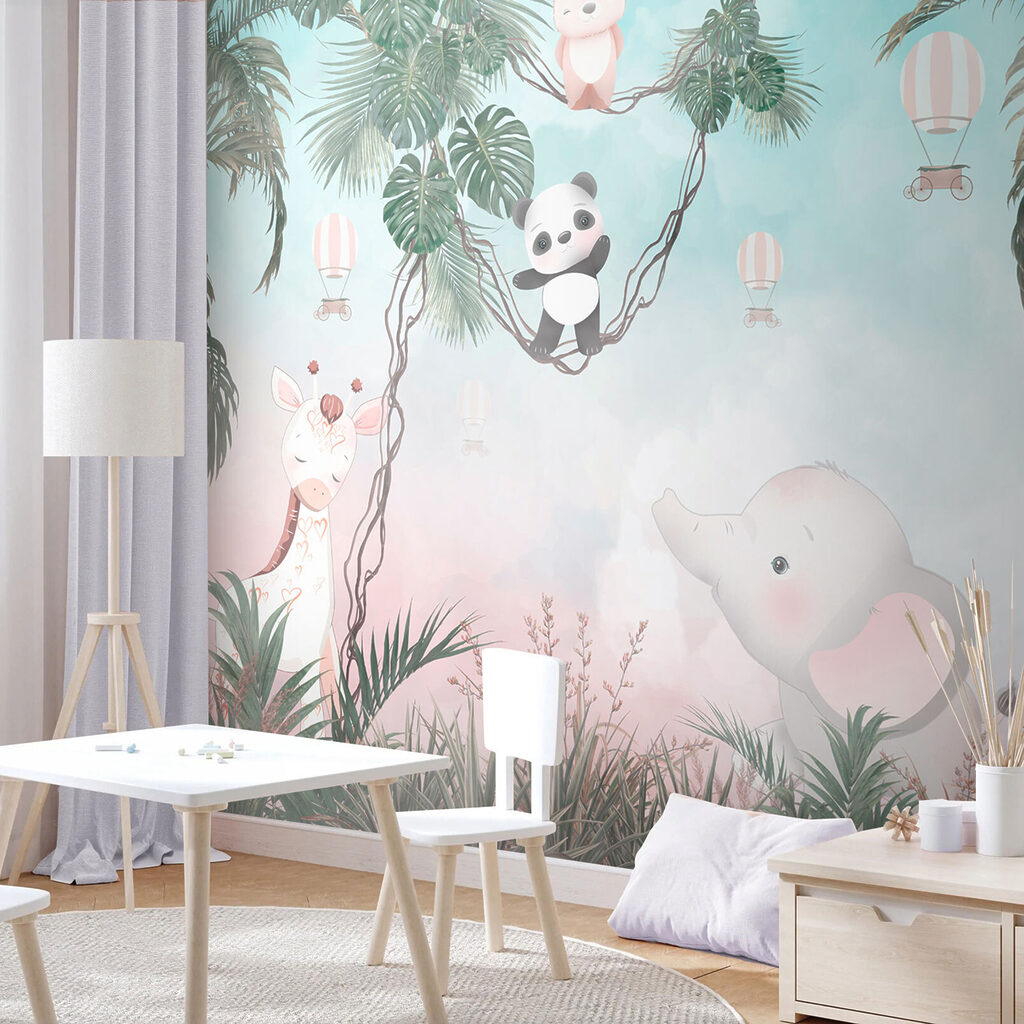 A cartoon of animals on a rope A cartoon of animals on a rope