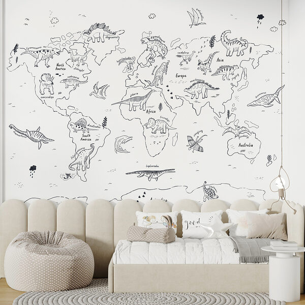 A map of the world with dinosaurs u98793pir3ms 600x600 - A map of the world with dinosaurs