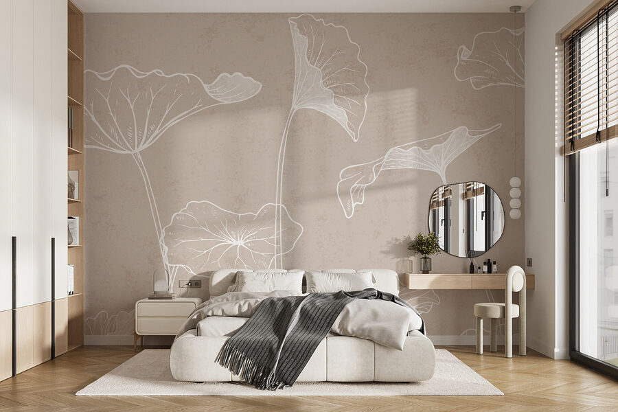 A white line drawing of flowers