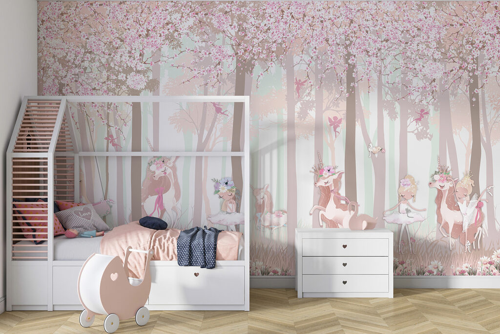 A wallpaper with a group of unicorns and fairies A wallpaper with a group of unicorns and fairies