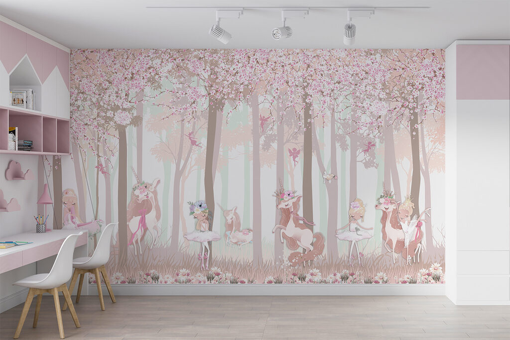 A wallpaper with a group of unicorns and fairies A wallpaper with a group of unicorns and fairies