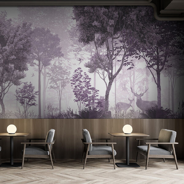 A purple and white image of trees and plants A purple and white image of trees and plants
