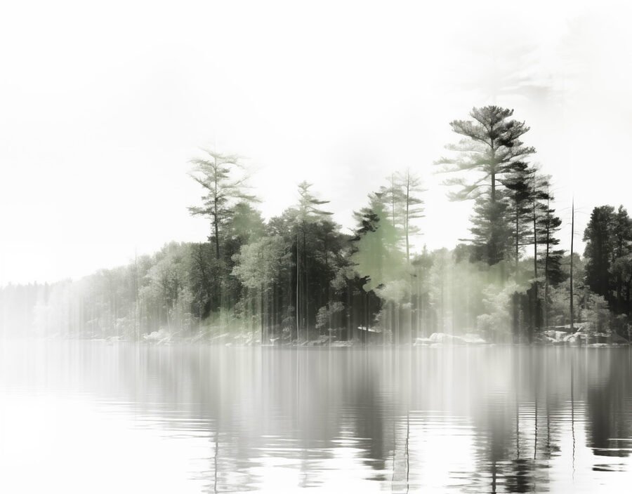 Wall murals Body of water with trees and fog - Image 7
