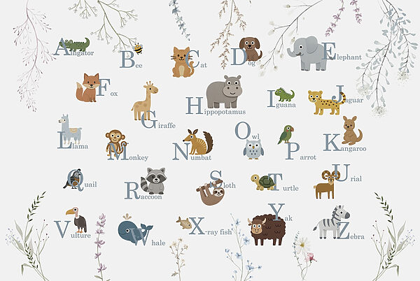 Group of animals with letters Group of animals with letters