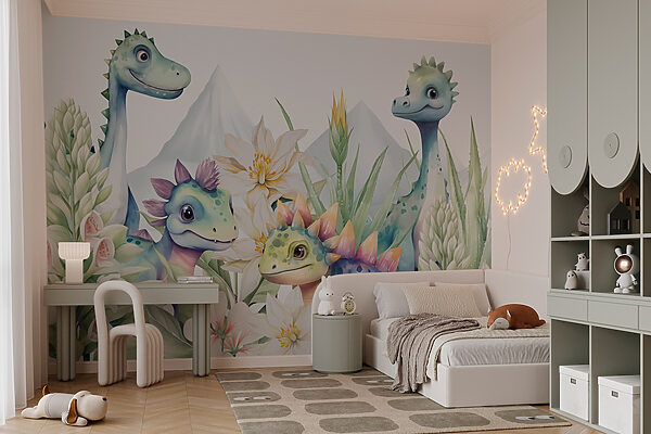 Group of dinosaurs surrounded by flowers Group of dinosaurs surrounded by flowers