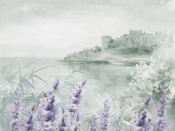 Watercolor painting of a castle and flowers Watercolor painting of a castle and flowers