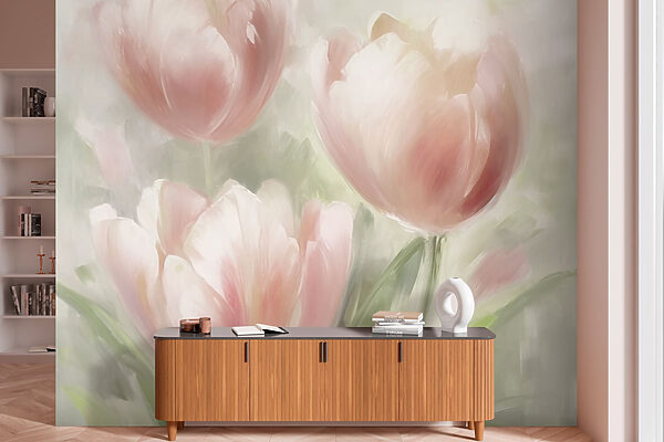 Wall murals Painting of pink flowers (SKU: w03636) Wall murals Wall murals Painting of pink flowers (SKU: w03636)