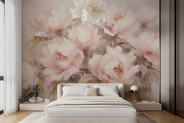 Painting of flowers on a white background Wall murals Painting of flowers on a white background