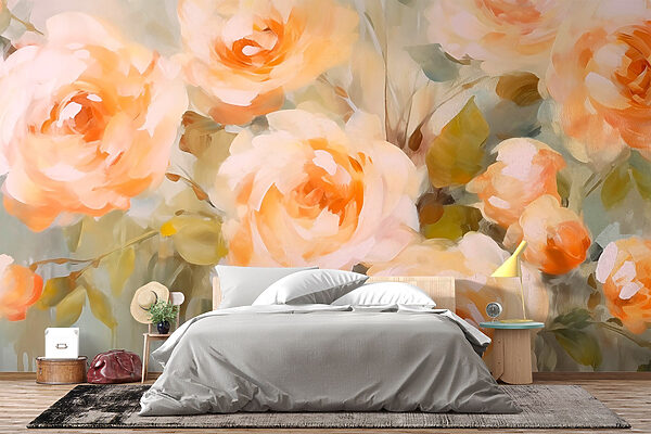 Painting of flowers on a white surface Painting of flowers on a white surface