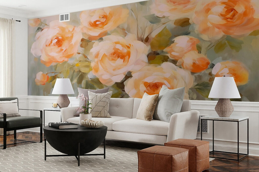 Painting of flowers on a white surface