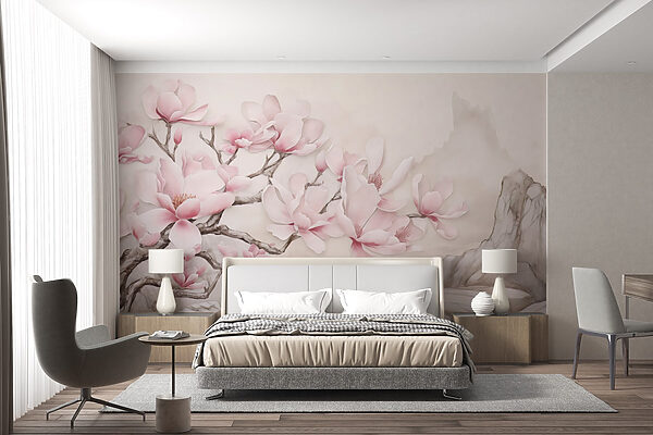 Painting of a tree with pink flowers Painting of a tree with pink flowers