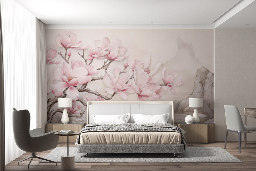 Painting of a tree with pink flowers Painting of a tree with pink flowers