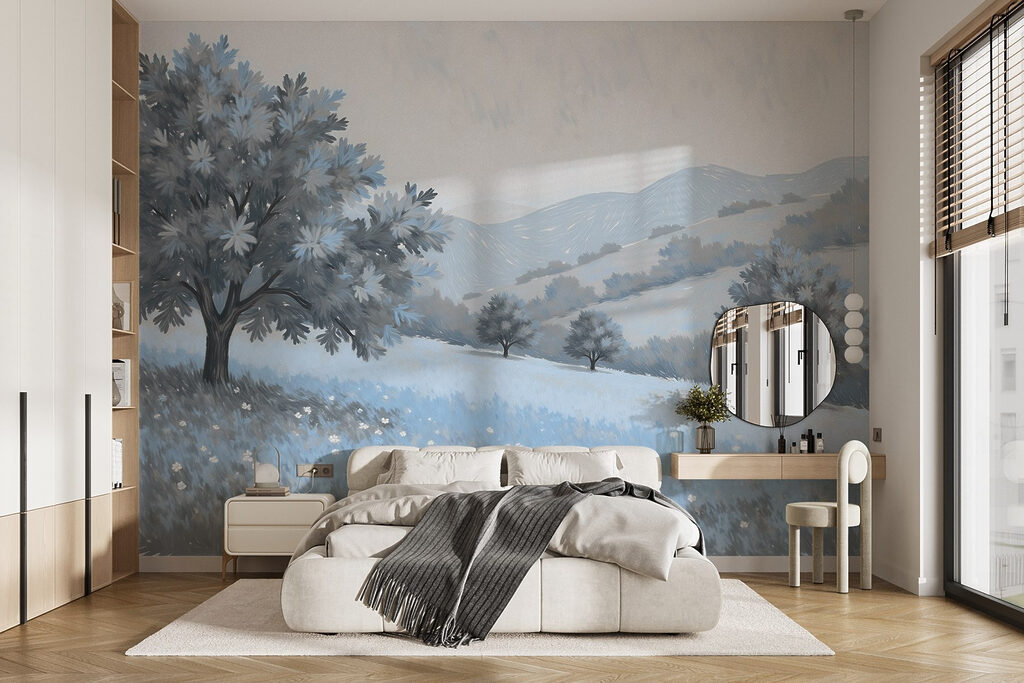 Landscape with trees and flowers