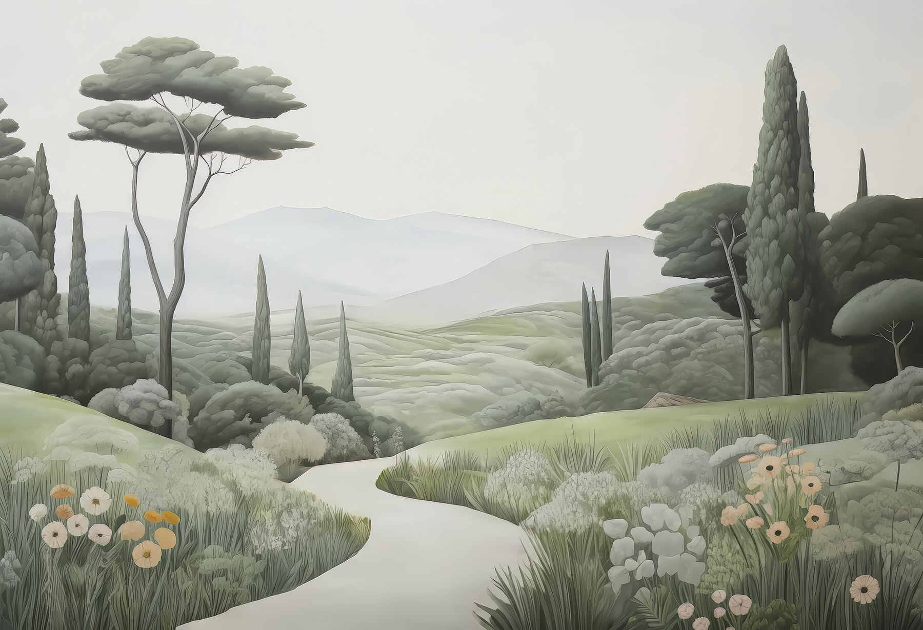 Landscape with a path and trees w03659p - Landscape with a path and trees