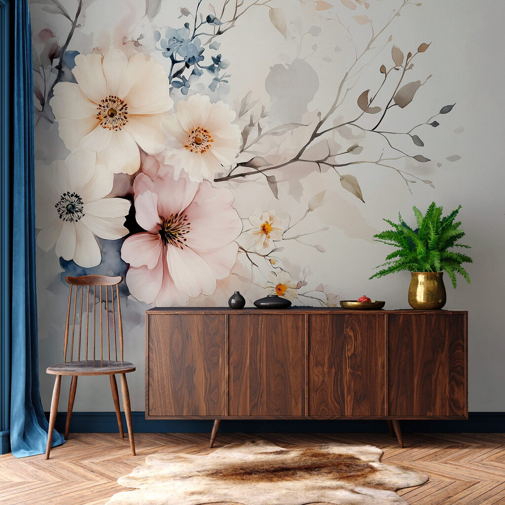 Painting of flowers on a white background