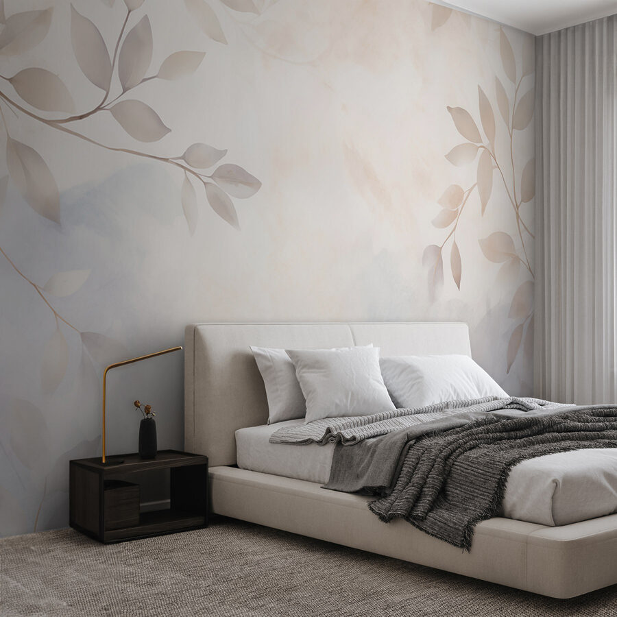 Wall murals White and gray leaves on a white background