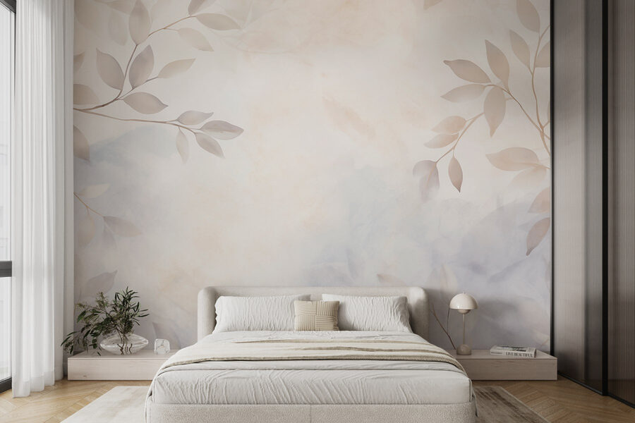 Wall murals White and gray leaves on a white background - Image 2