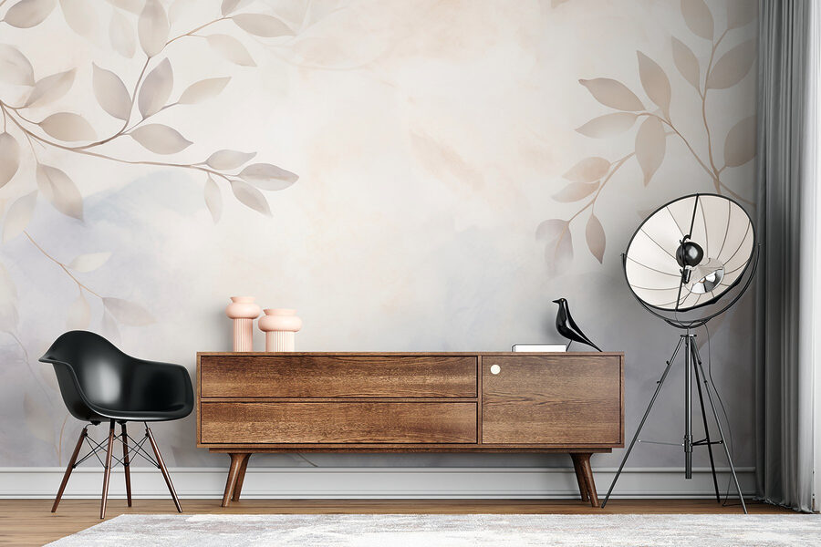 Wall murals White and gray leaves on a white background - Image 4