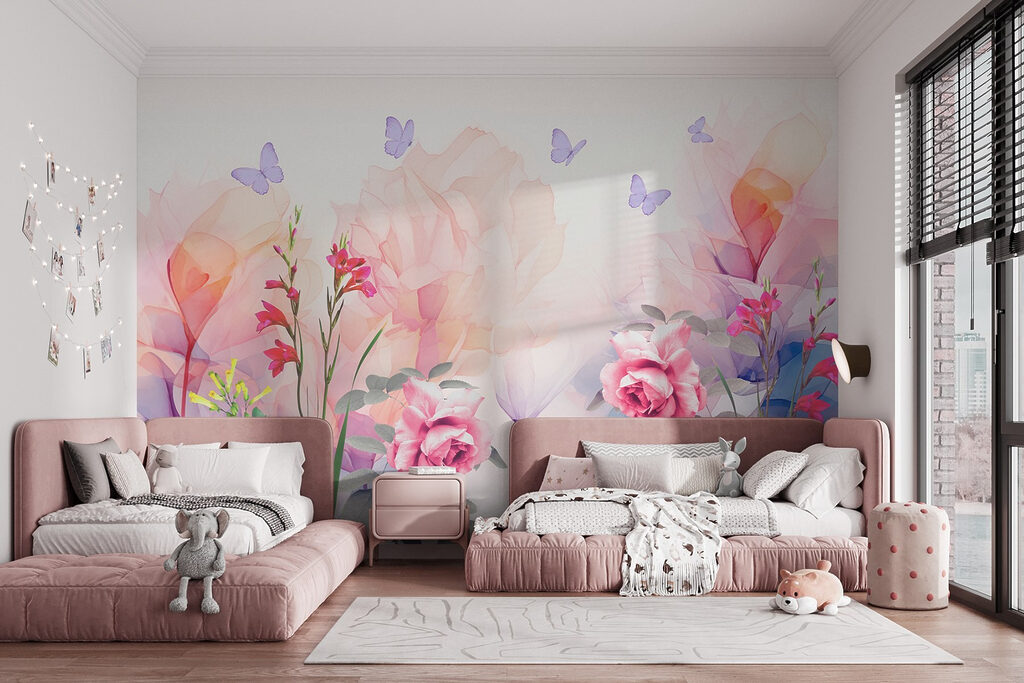 Group of flowers with butterflies Group of flowers with butterflies