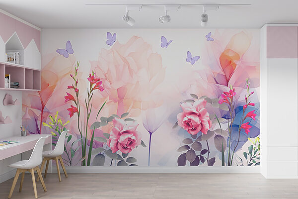 Group of flowers with butterflies Group of flowers with butterflies