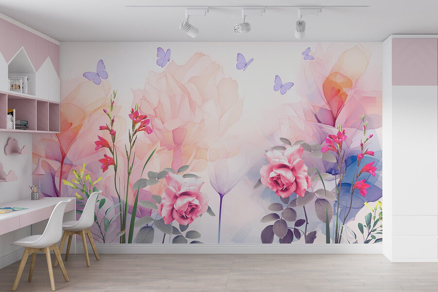 Group of flowers with butterflies Group of flowers with butterflies