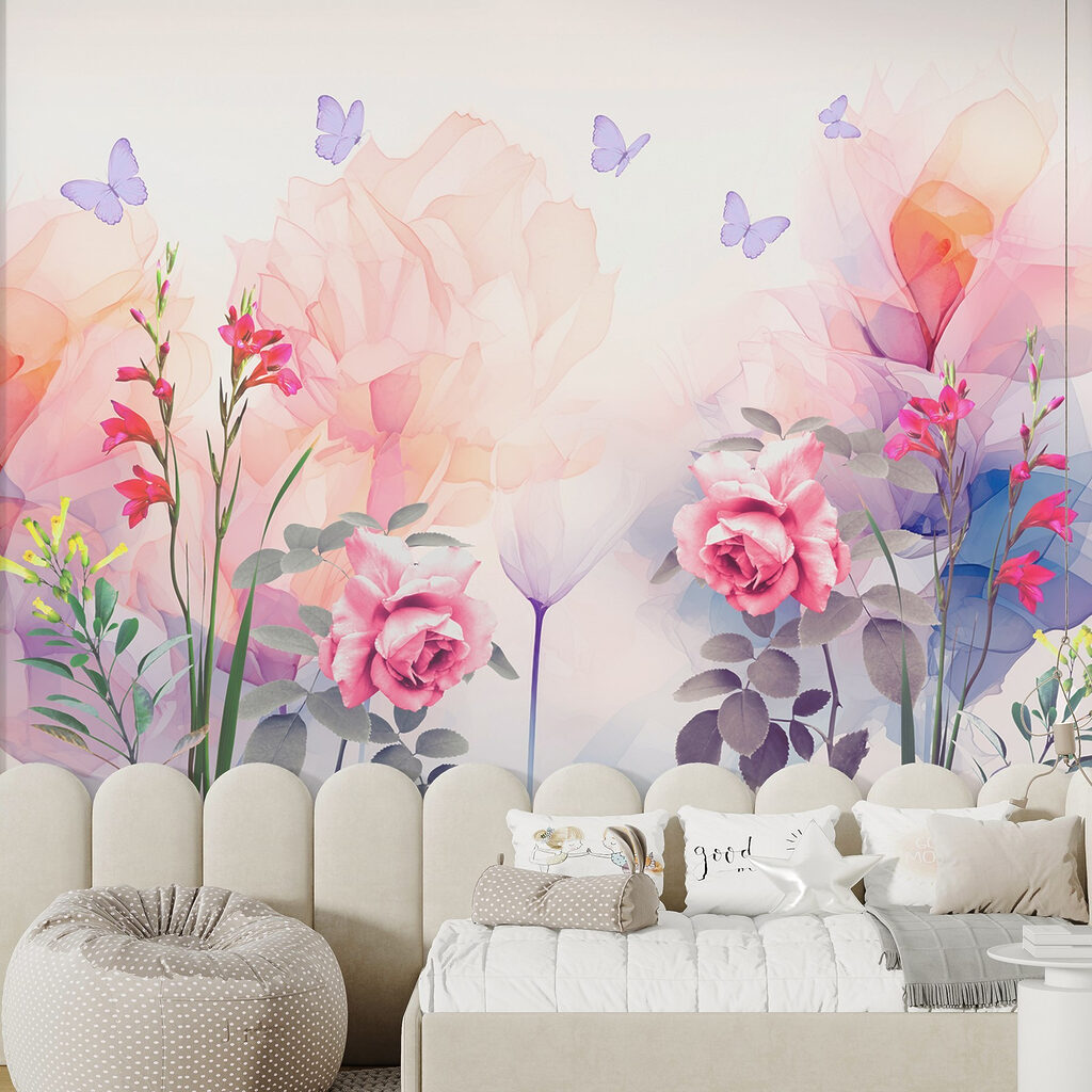 Group of flowers with butterflies Group of flowers with butterflies