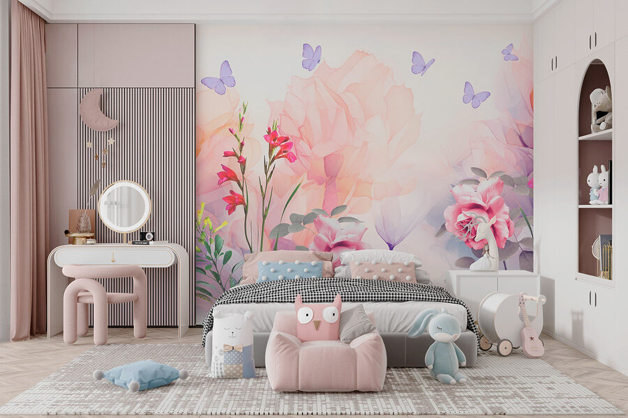 Group of flowers with butterflies Group of flowers with butterflies