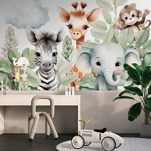 Group of animals with leaves Wall murals Group of animals with leaves