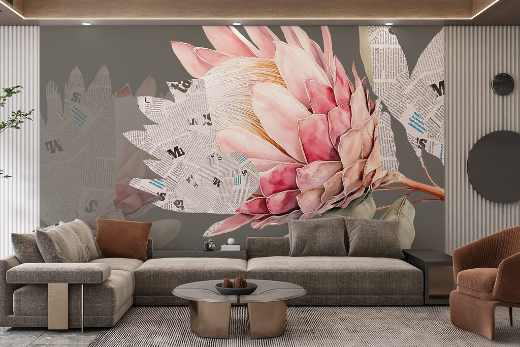 Flower with leaves and a newspaper