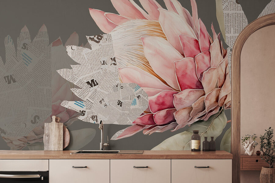 Flower with leaves and a newspaper