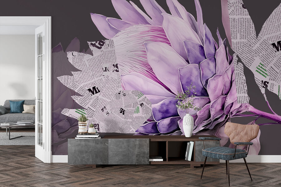 Purple flower with newspaper Purple flower with newspaper
