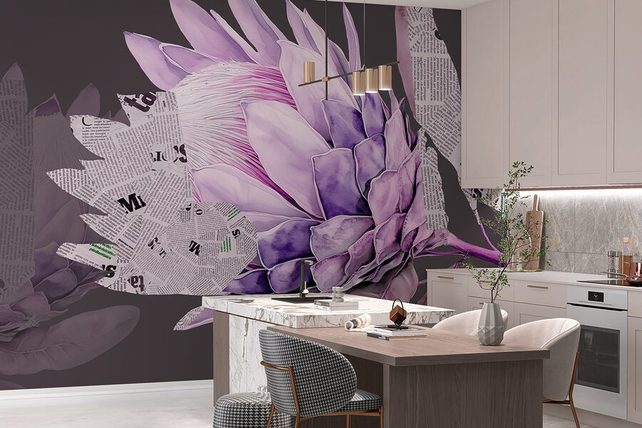 Purple flower with newspaper Purple flower with newspaper