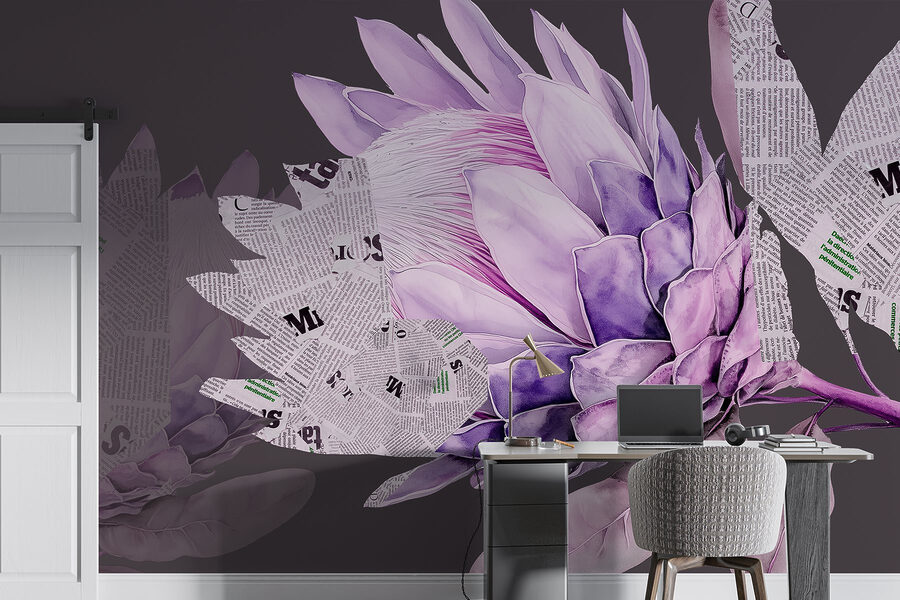 Purple flower with newspaper Purple flower with newspaper
