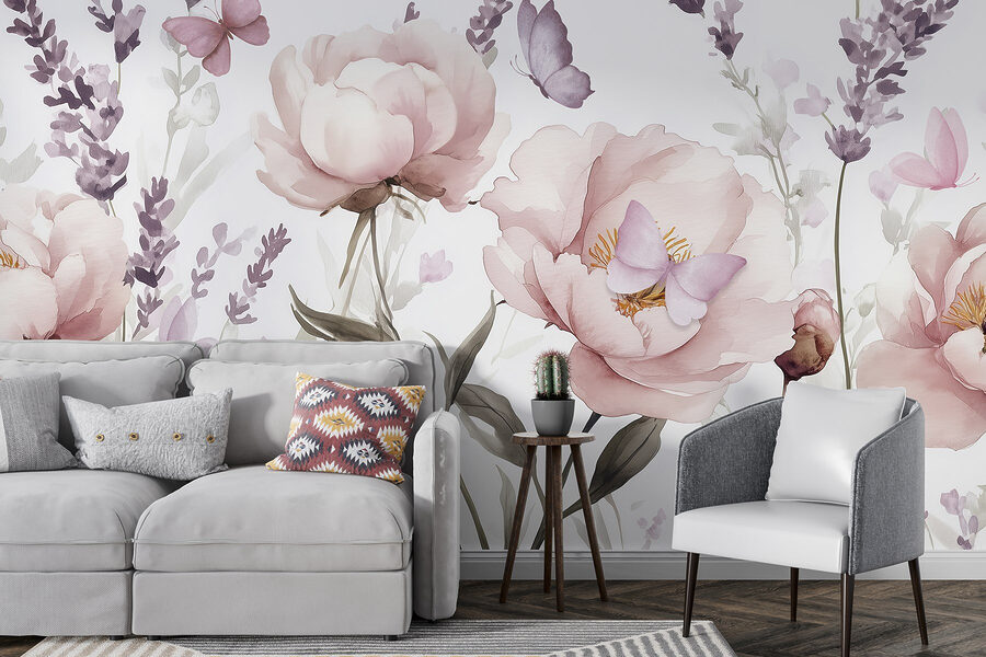 Painting of flowers and butterflies
