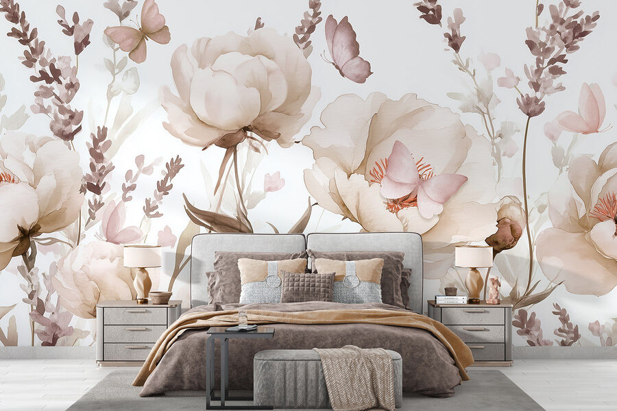 Painting of flowers and butterflies